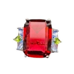 Spectacular Garnet, Violet Tanzanite & Peridot Statement Ring